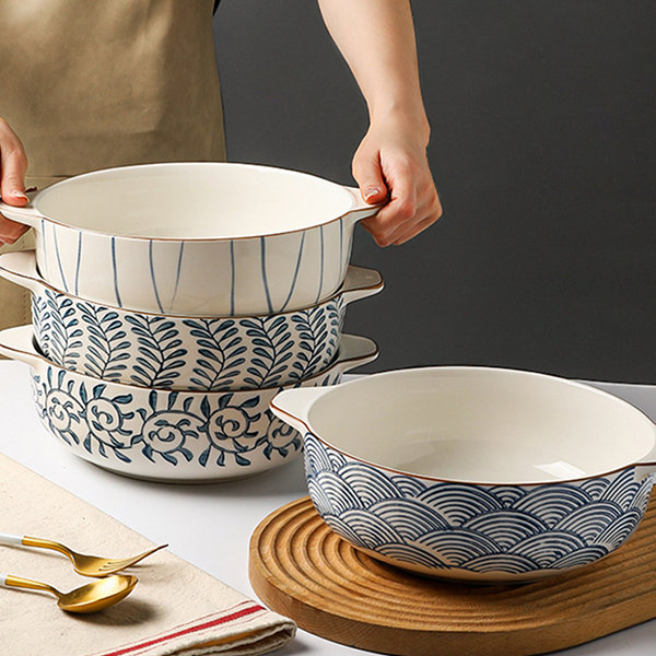 Ceramic Noodle Bowls - Traditional Blue Patterns - ApolloBox