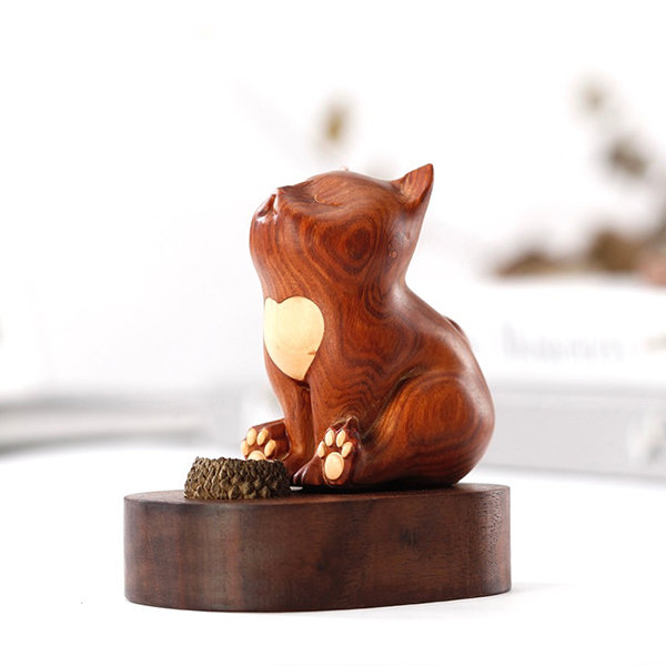 Solid Wood Carved Heart Cat Aroma Diffuser Artistic Scent Home Accent ApolloBox