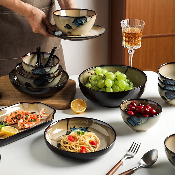 Japanese Style Magnolia Dinnerware Set - Botanical Elegance - Sophisticated Dining