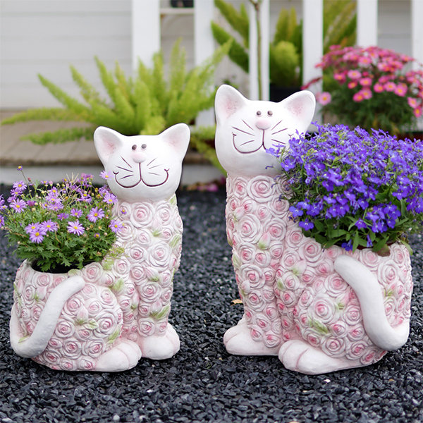 Ceramic Floral Cat Planter - Indoor - Vintage Home Decor - Signed LR - Hard to on sale Find