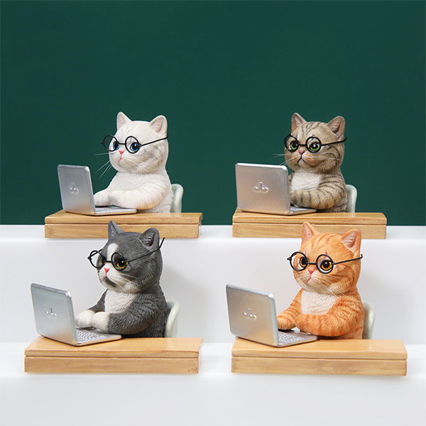 Adorable Working Cat Figurine - Geek Chic - Desk Companion
