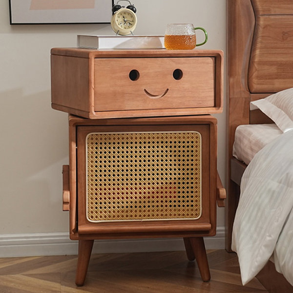 Smile-Inducing Design Robot Nightstand - Warm Wooden Tones